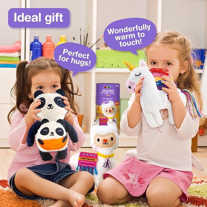 Avenir My First Sewing Kit for Beginner Ages 6+ I Premium Plush Big DIY Animals I Child-Safe Tools for Easy Crafting Fun I Motor Skills & Wiggle Stuff Stitching Creativity I Skill Gift for Boys & Girl