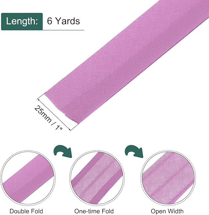 MECCANIXITY 1 Inch Double Fold Bias Tape Continuous Bulk Cotton Bias Tape for Sewing Seaming Quilting Hemming Binding Crafts (Pink 6 Yards)