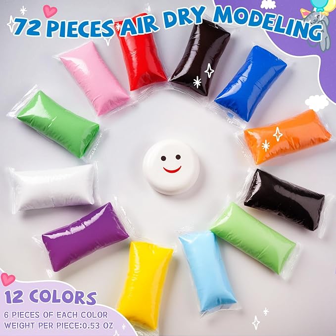 72 Pcs 38oz Air Dry Clay Bulk Modeling Magic Ultra Lightweight Foam Modeling Clay for Kids Adults DIY Gifts Party Arts Crafts and School Project Supplies(Classic Color)