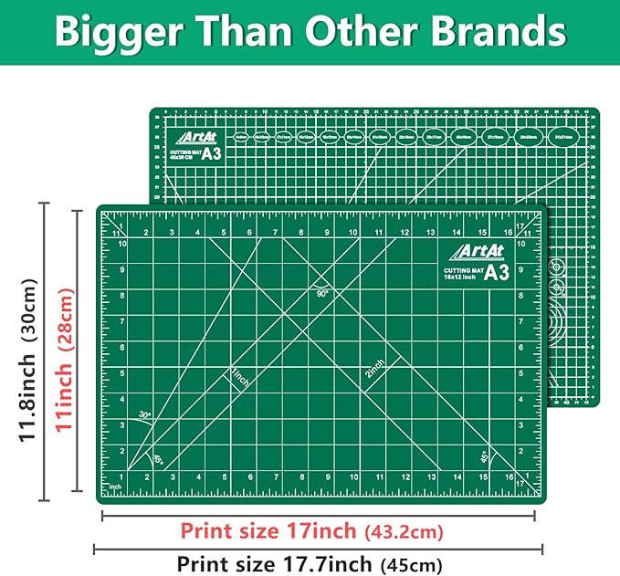 ArtAt Self Healing Cutting Mat: 【5 Pack Cutting Mat 12″x 18″】 Green Double Sided Non-Slip 5 Layers PVC Durable Craft Sewing A3 Mat for Rotary Cutter