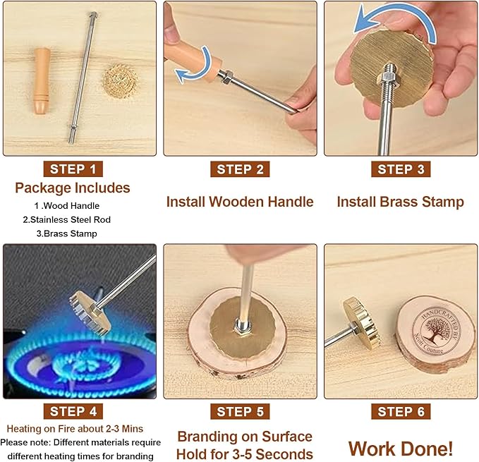 Terwex Branding Iron for Wood - Custom Wood Branding Iron - Durable Wood Burning Stamp Letter Stamp - Metal Logo Stamp for Leather Food - Wedding Handmade Lover Personalized Gifts - Woodworking Tools