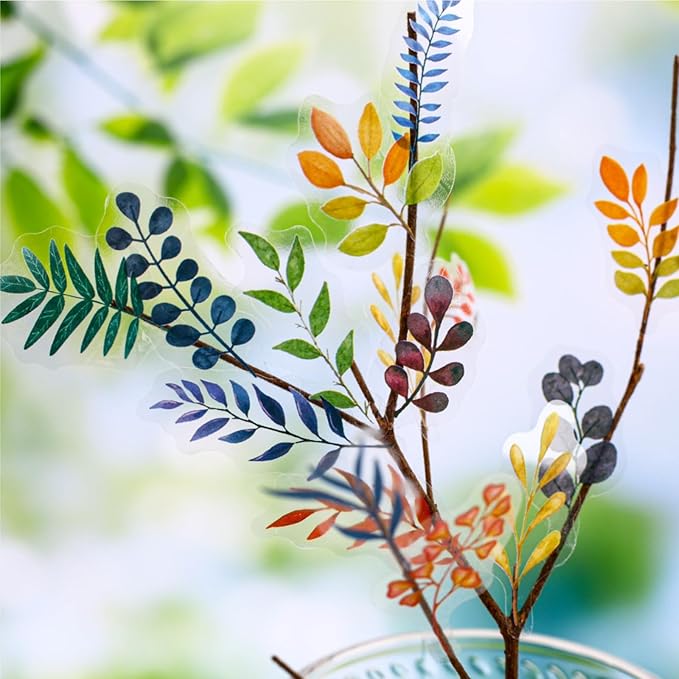 180 Pieces Botanical Colorful Watercolor Branches PET Stickers, 6 Pack Aesthetic Background Decorative Stickers for Scrapbooking, Journaling, Creative Journal Supplies and DIY Crafts
