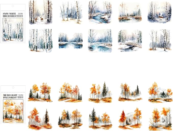 120 Pieces Botanical Tree-Themed PET Sticker, Pine Tree Forest Scenery Aesthetic Stickers for Scrapbooking, Journaling, Creative Journal Supplies and DIY Crafts