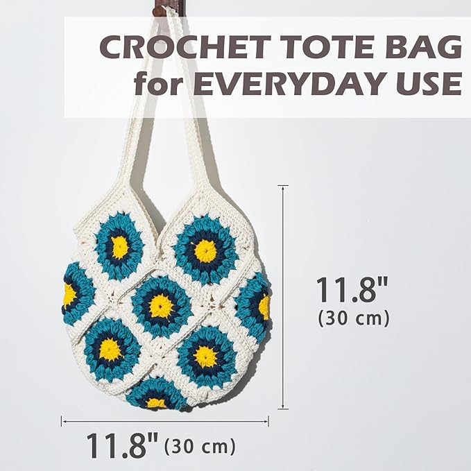 Yeezhee Crochet Kit for Advanced or Intermediate Beginners, Crochet Bag Kit with Step-by-Step Video Tutorials, Granny Square Crochet Tote Bag Set, Knitting Kit Including Yarn, Crochet Hook, Camellia