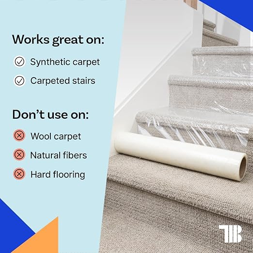 TapeManBlue Carpet Protection Film 36" x 200' roll, Self Adhesive Plastic Carpet Protector Film with Clean Removal & Easy Unwind, Durable Protection Tape to Shield Your Surface from Dirt and Spills