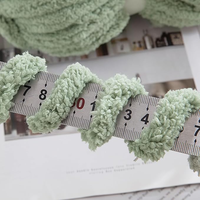 HOMBYS Sage Green Chunky Chenille Yarn for Hand Knitting,Fluffy Soft Jumbo Yarn Crocheting,Super Bulky Big Yarn for Chunky Blanket,Large Thick Arm Knitting Yarn,8 Pack Plush Yarn