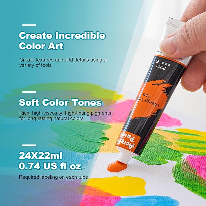 Inburit Paint Set for Adults & Kids, Painting Supplies Kit with 6 Canvases, 24 Acrylic Paints(22ml), 8 Brushes, 1Painting pad, Palette, Deluxe Paint Set for Kids, Student & Artist