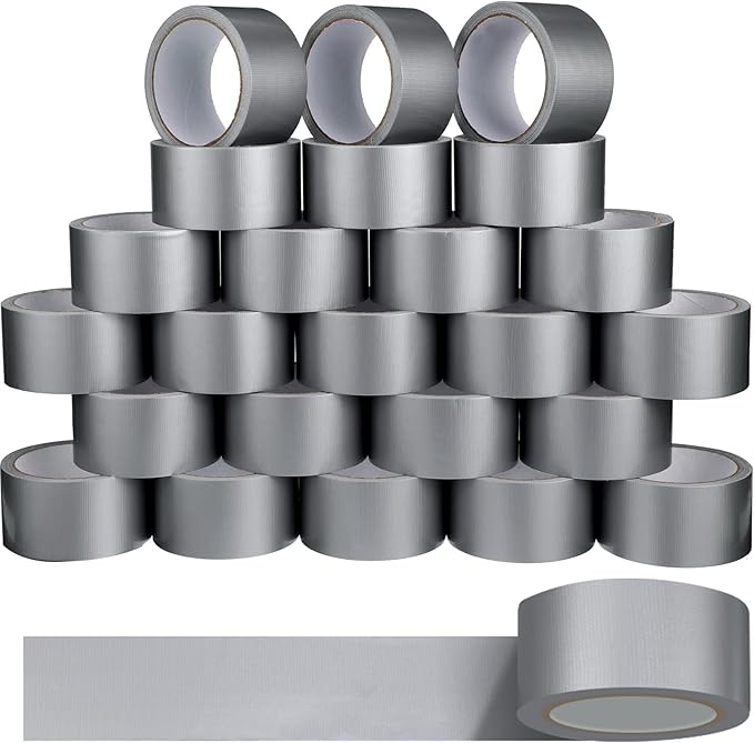 Fainne 24 Rolls Colored Duct Tape Bulk, Duct Tape Heavy Duty Waterproof, Multi Purposes, No Residue, Tear by Hand for Indoor Outdoor Use(Silver,10 Yards X 2 Inches)