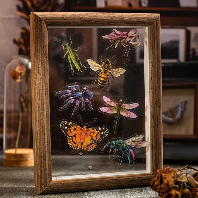 100 Pcs Insect Stickers Pack, Clear Scrapbook Realistic Bug Decals Butterflies Beetles Spiders Bees Dragonflies Waterproof Aesthetic Nature Stickers for Journaling Craft Decor