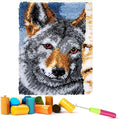 EMISTEM Latch Hook Kits for Adults - DIY Latch Hook Rug Kits, Crochet Kit for Beginners, Rug Making Kits with Printed Canvas, Gift Packaging. (Grey Wolf,15x21)