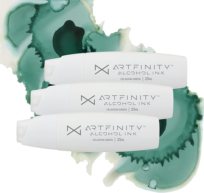 Alcohol Inks 3 Pack - Vibrant, Professional, Dye-Based Alcohol Inks for Artfinity Alcohol Markers, Artists, Drawing, & More! - Celadon Green BG6-4