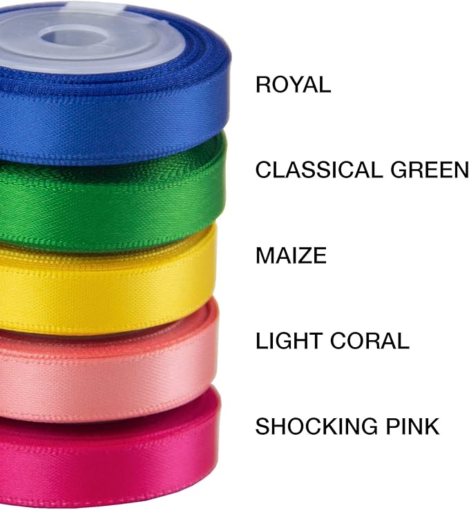 VATIN Solid Color Double Sided Polyester Satin Ribbon 10 Colors 3/8" X 5 Yard Each Total 50 Yds Per Package Ribbon Set, Perfect for Gift Wrapping, Hair Bow, Trimming, Sewing and Other Craft Projects