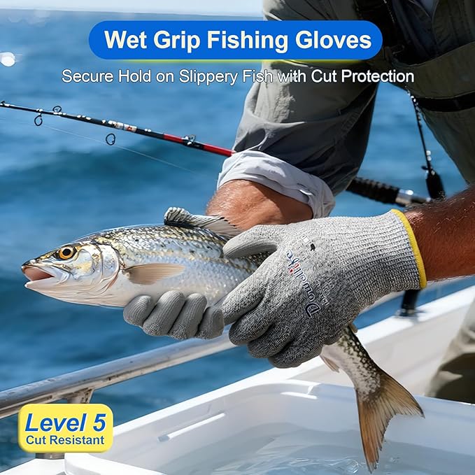 Dowellife 12 Pairs Level 5 Cut Resistant Work Gloves for Men and Women, PU Coated Breathable Gardening Gloves, Thin Flexible and Firm Grip for Mechanics and Fishing (Medium, Grey)