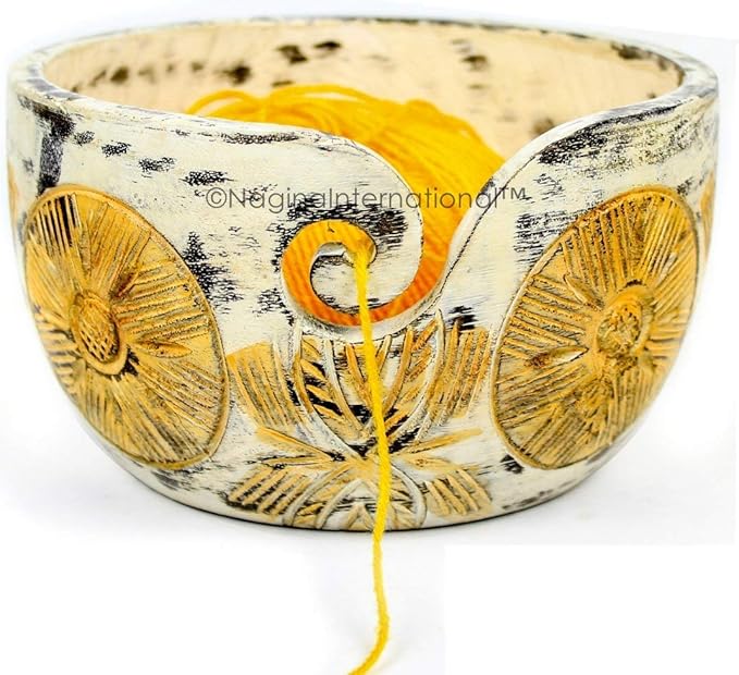 Exquisite Premium Yarn Ball Storage Bowls | Hand Painted Lovely Decor Yet Functional Yarn Dispenser (Medium (7 x 3 x 7 Inches), Almond Brown)