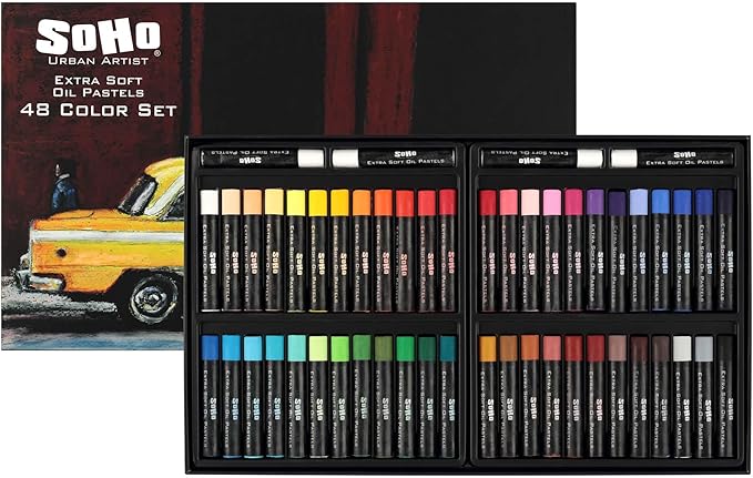 Soho Urban Artist Oil Pastels 52pc Set - Extra Soft, Blendable, Highly Pigmented and Vibrant, Ideal for Artists, Professionals, Students - Suitable for Drawing, Sketching, Layering, and Scraping