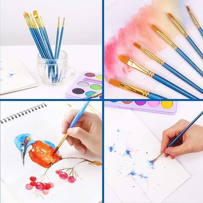 Acrylic Paint Brush Set, 4 Packs / 40 pcs Nylon Hair Brushes for All Purpose Oil Watercolor Painting Artist Professional Kits