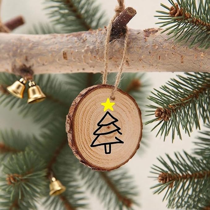 Wood Slice Ornaments 54 Pcs 2.4-2.8 Inches,Unfinished Natural Wood Cookies,Predrilled with Hole Wood Slices for Crafts,Christmas Ornaments Wedding Decorations etc. ﻿