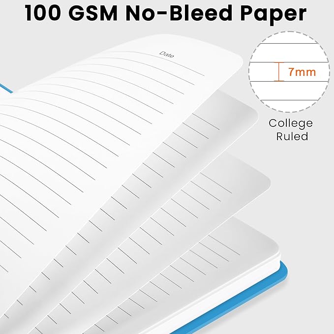 CICPAP Lined Spiral Journal Notebook, A5 College Ruled Notebook for Journaling, Note-Taking, and Daily Planning, Durable Hardcover with an Elegant Design, Blue