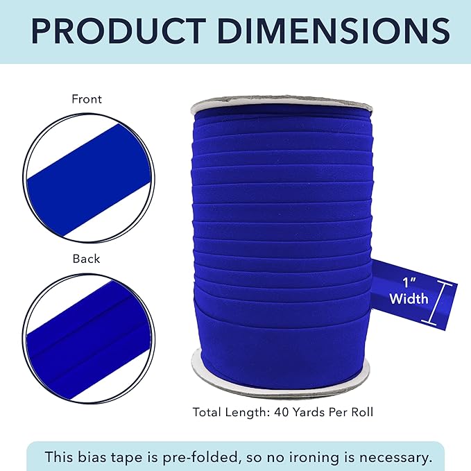Mandala Crafts 1 Inch Single Fold Bias Tape for Sewing, Quilting, Piping, Hemming, Blanket & Quilt Binding – 40 Yards Blue Fabric Seam Binding Tape
