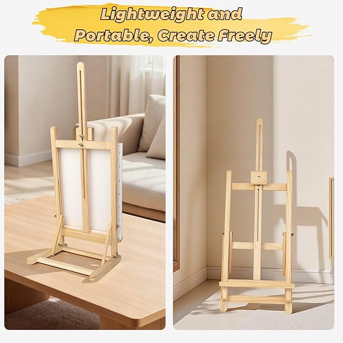 31 Inch H-Frame Tabletop Easel for Painting - Adjustable Portable Wooden Easel, Sturdy & Stable Art Easel for Adults, Artists, Beginners, Holds Canvas up to 24" - Perfect for Home and Studio