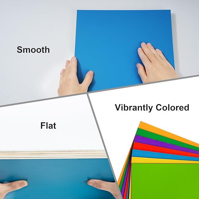 ROBOTIME 7-Pack Double-Sided Colored 1/8" Plywood Sheets - 12 x 16 x 1/8 Inch - Roller-Coated Solid Color 3mm Craft Wood Sheets for Laser Cutting, Engraving & Wood Burning - Assorted Colors