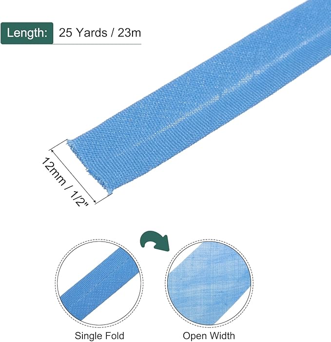 MECCANIXITY 1/2 Inch Single Fold Bias Tape Polyester Continuous Bulk Bias Tape for Sewing,Seaming Quilting Hemming Binding Crafts (Blue 25 Yards)