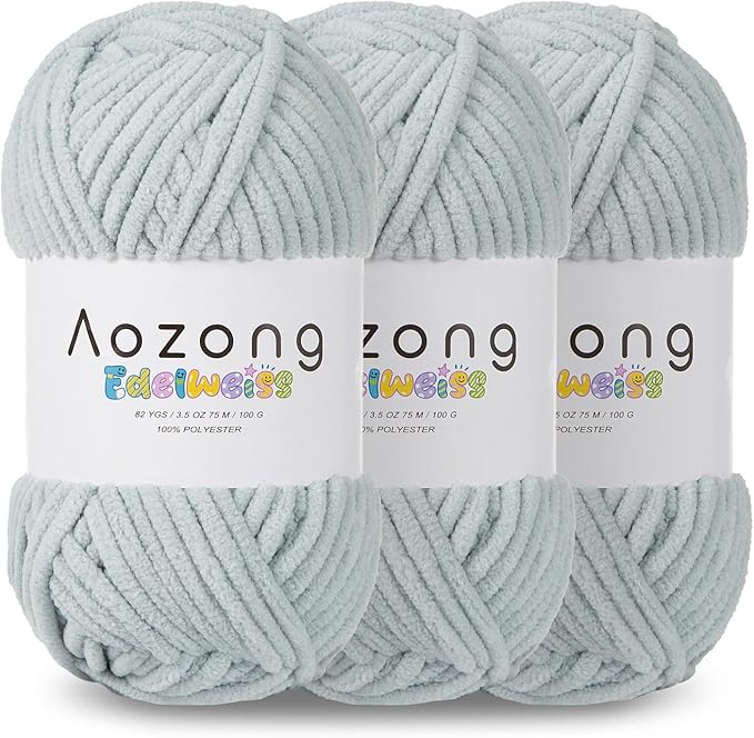 Super Soft and No Shedding Chunky Chenille Yarn for Crocheting and Knitting -Easy to Crochet with-Super Bulky #6, 3Pack of 3.5oz/82yds -Chunky Plush Yarn for Hand Craft Blanket Amigurumi Light Grey