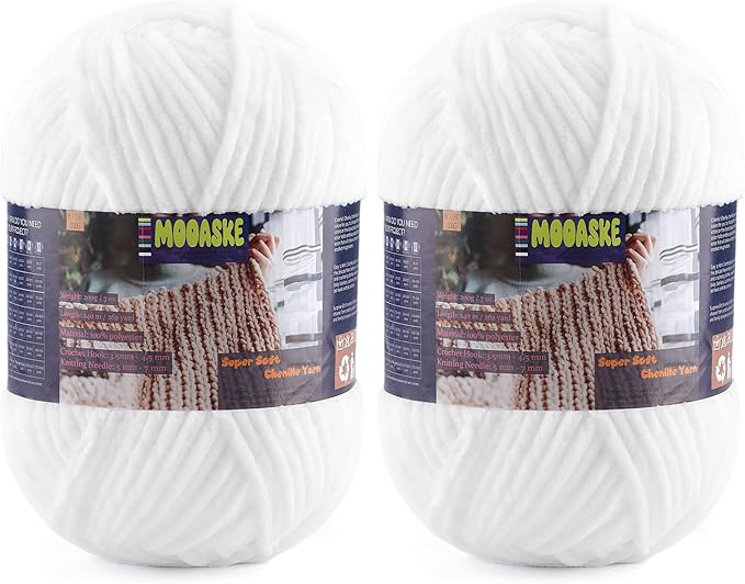 2 Skeins Fluffy Chenille Yarn for Crocheting - Baby Blanket Yarn for Knitting - Velvet Yarn for Amigurumi Crochet, Ultra Soft Yarns Total Weight 400g/14oz, Total Length 480m/524yard