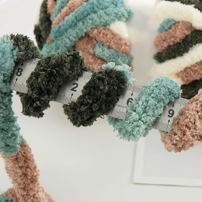 Hombys 8 Pack Giant Chunky Yarn for Crocheting & Knitting, Super Bulky Soft Fluffy Tie Dye Plush Yarn, Mixed Color Thick Chenille (Green, White Multi)