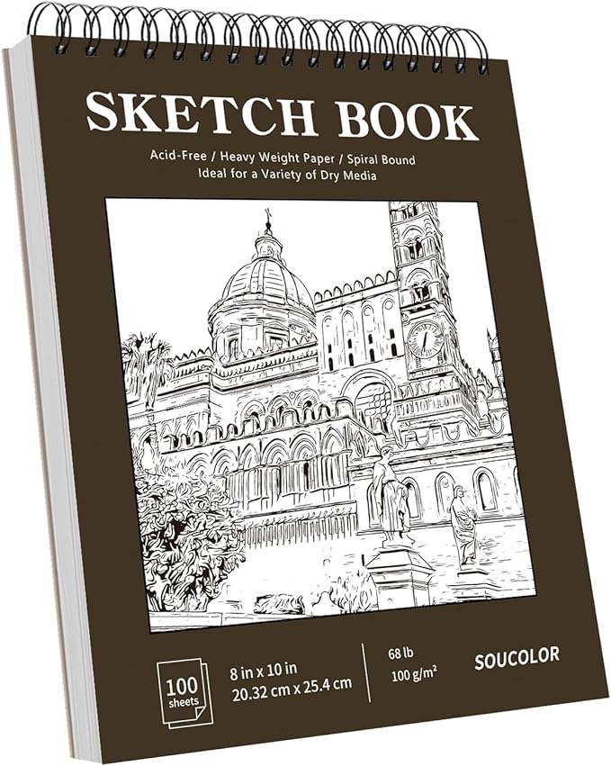 Soucolor 8" x 10" Blank Spiral Notebook| 100 Sheets 68lb/100gsm| Classroom Must Haves Supplies, Art Supplies for Teachers | Small Sketchbook Drawing Paper