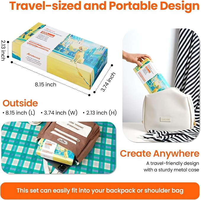 Watercolor Paint Set, 100 Colors, Travel Water Colors kit with 9 Brushes, 3 Swatch Cards, Palette set Including Metallic and Accessories Art Supplies Gifts for Beginners, Artists, Adults and Hobbyists