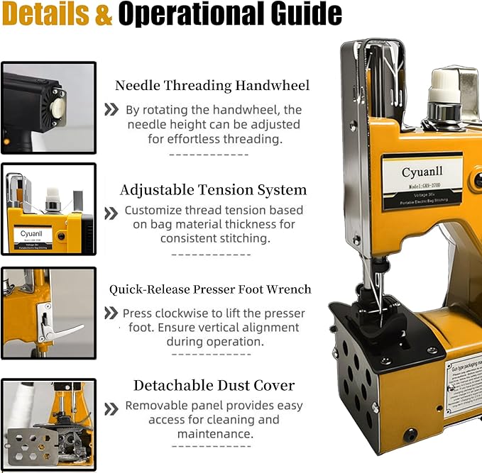 Mini Bag Closing Machine-Electric Portable Bag Sewing Machine 2s/bag,Bag Closer Automatic Woven Bag Sewer Packing Machine for Burlap PP Woven Kraft Paper Bag Feed Sacks Rice Bags Jute Bags Seed Bags