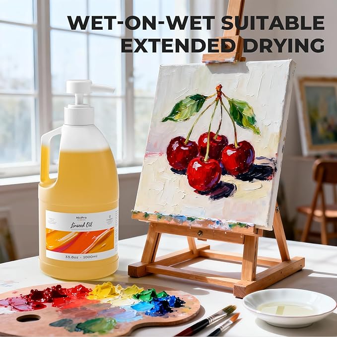 Nicpro Linseed Oil for Painting, 33.8oz Refined Linseed Oil Medium for Thinning Oils, Artists, Painting Thinner, Professionals to Enhance Flow, Translucency & Gloss