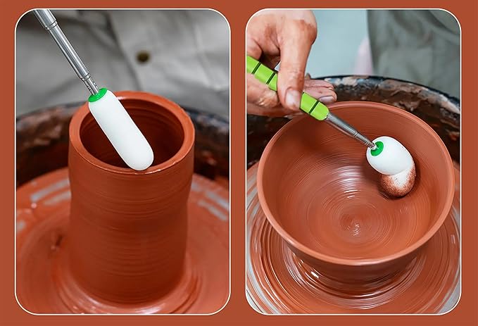 42" Sponge on a Stick for Pottery, 6 Detachable Sponge Heads, Telescoping Ceramic Tool for Removing Water & Shaping Tall/Narrow Vessels, Green Artist Pottery Tool (2 Stick)