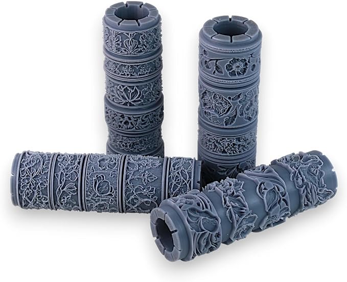 Garden Reverie Collection 4-Pack Clay Texture Rollers (4") - Seamless Border Set #01 - Embossing Pattern Rollers for Polymer & Ceramic Clay, Pottery & Crafts