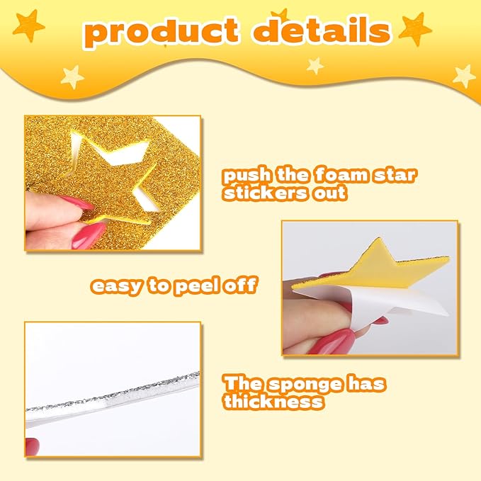 YGDZ Foam Star Stickers Gems Stick On Set, Gold Silver Glitter Star Self Adhesive for Crafts, Rhinestones Jewel Stick On for Posters, Christmas Home Decor, Craft Supplies for Kids