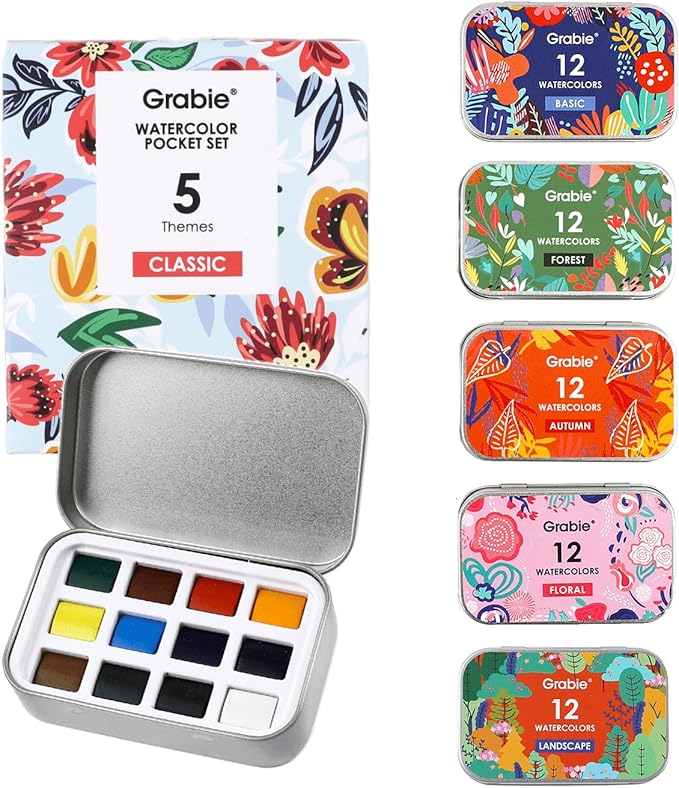 Grabie Pocket Watercolor Set,60 Colors Travel Watercolor Paint Bulk, Art Supplies for Painting, Great Watercolor Set for Artists, Amateur Hobbyists and Painting