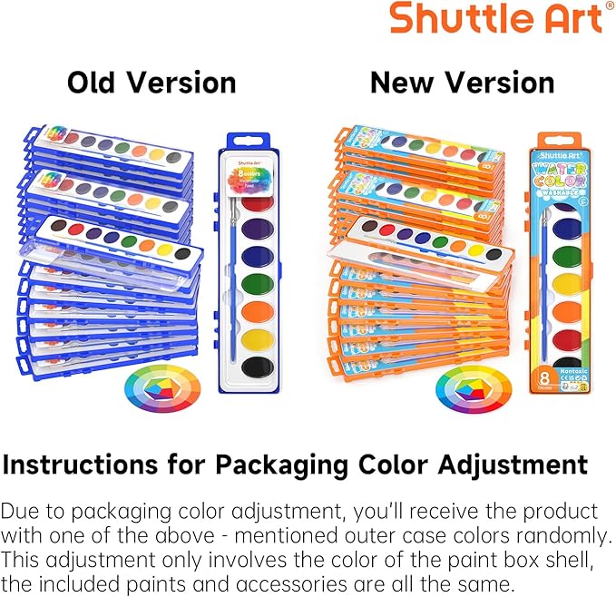 Shuttle Art 24 Pack Watercolor Paint Set, 8 Colors with Paint Brushes & Color Wheels, Washable for Kids & Adults, Suitable for Classroom, Parties, Kindergarten & Art Activities