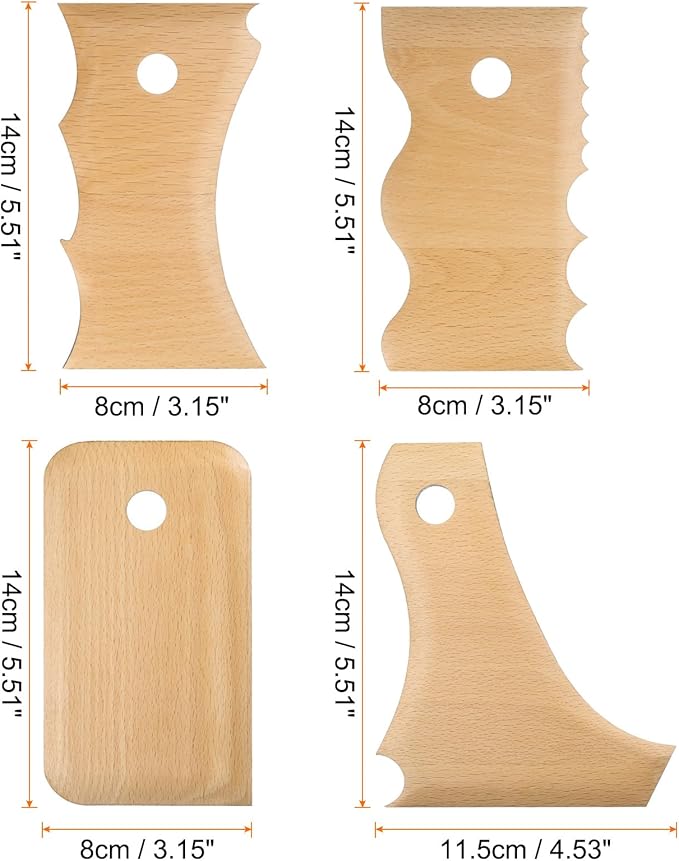 HARFINGTON 4pcs Pottery Ribs Trimming Tools Beech Pottery Profile Bundle Big Wave Shaper Texture Rib Beech Wood for Carving Ceramics Clay