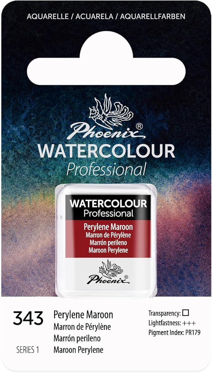 PHOENIX Professional Watercolor Paint - Single Watercolor Half Pan - Perylene Maroon 343