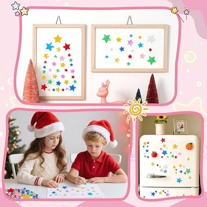 1376Pcs Foam Star Stickers,Glitter Foam Stickers Small Large Star Shape Sticker Self Adhesive,8Sheets Colorful Sticker for Kids Reward Arts Crafts Supplies Scrapbook Christmas Decor(8,Multicolor)