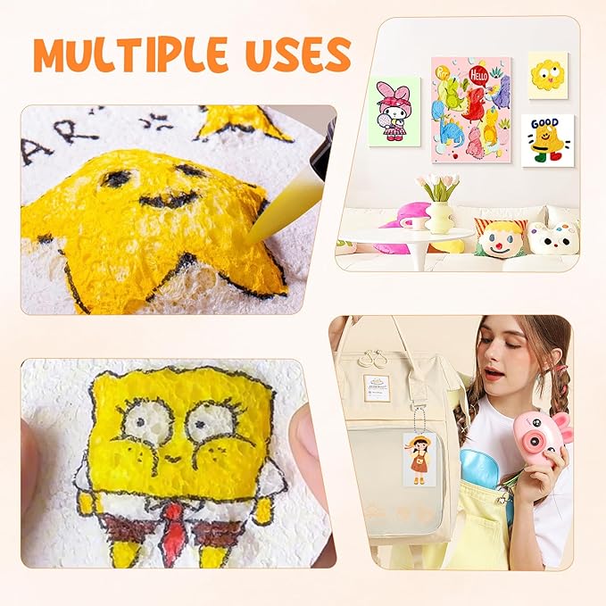 Gtyuoo Magic Puffy Paint,3D Drawing Magic Canvas Sponge,Puffy Popcorn Drawing Texture Painting Kit,Puffy Popcorn DIY Painting Kit