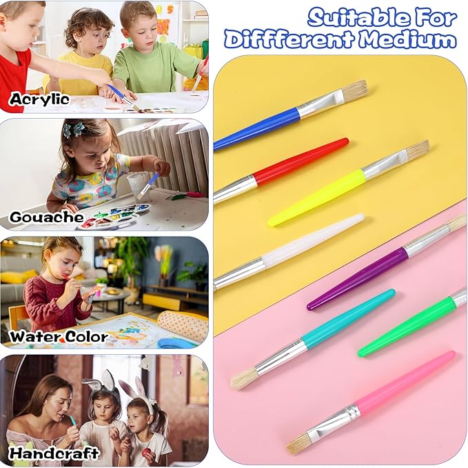 64 Pcs Paint Brushes Sets for Kids Toddler Art Supplies Large Chubby Round and Flat Brush for School Washable Acrylic Oil Paint
