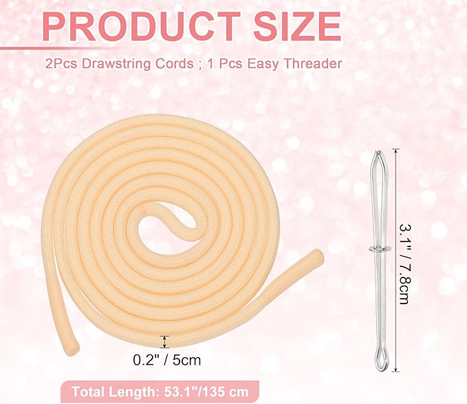 uxcell 2pcs 53inch Drawstring Cords Replacement Drawstring Hoodie String Sewing Tool with Easy Threader for Hoodie Sweatpants Jackets Pants Hats Coats Bags, Pale Yellow