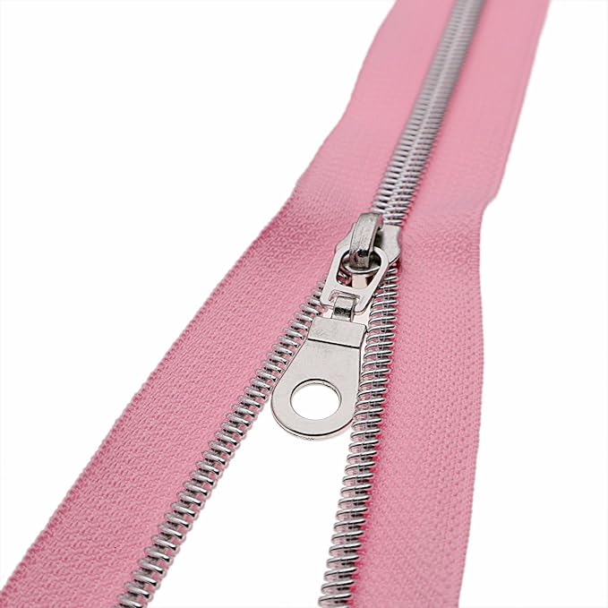 #5 Silver Metallic Nylon Coil Zippers by Yard Bulk Coil Zipper Roll 10 Yards with 25pcs Silver Pull for DIY Sewing Craft Bag(Pink) YIGUANXIN
