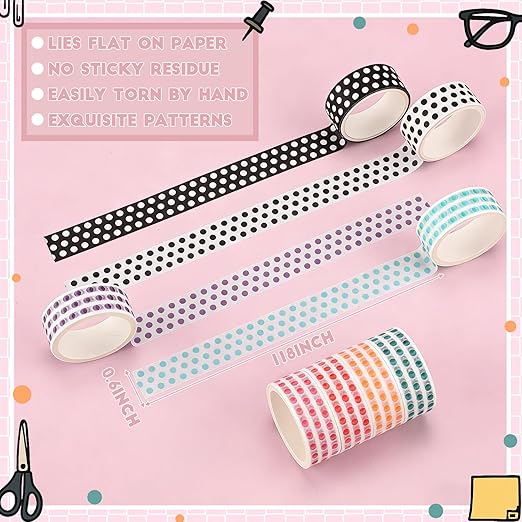 Janlaugh 24 Rolls Dot Washi Tape Gifts Bulk Colorful Polka Dot Washi Stickers for Crafting Gift Journals Planners Scrapbooking Gift Wrapping DIY Crafts