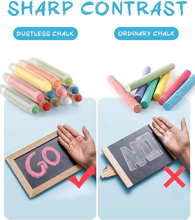 NewFamily Dustless Chalk for Kids, Colored Sidewalk Chalk With Holder,Non-Toxic Washable Toddlers Chalks Drawing Writing for Outdoor Art Play,Blackboard(12 Pcs)