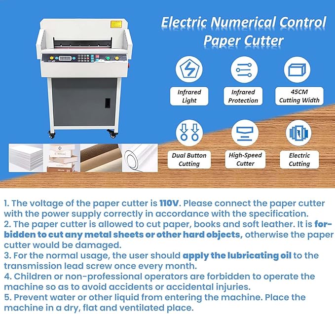 Yokoma Commercial Electric Paper Cutter Guillotine, 17.7in Width and 1.97in Thickness Industrial Paper Trimmer, Numerical Control Stack Card Cutting Machine Infrared Protection for Office and School