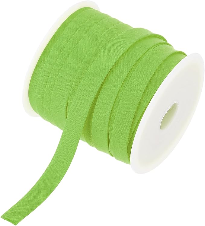 MECCANIXITY 2/5 Inch Double Fold Bias Tape Continuous Bulk Bias Tape for Sewing, Seaming Quilting Hemming Binding Crafts (Green 25 Yards)