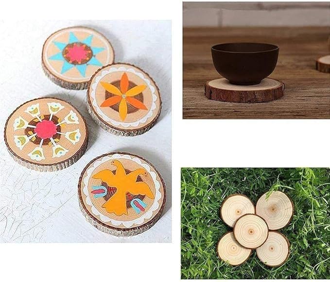 Unfinished Natural with Tree Bark Wood Slices 30 Pcs 2.4"-2.8" inch Disc Coasters Wood Coaster Pieces Craft Wood kit Circles Crafts Christmas Ornaments DIY Crafts with Bark for Crafts Rustic Wedding
